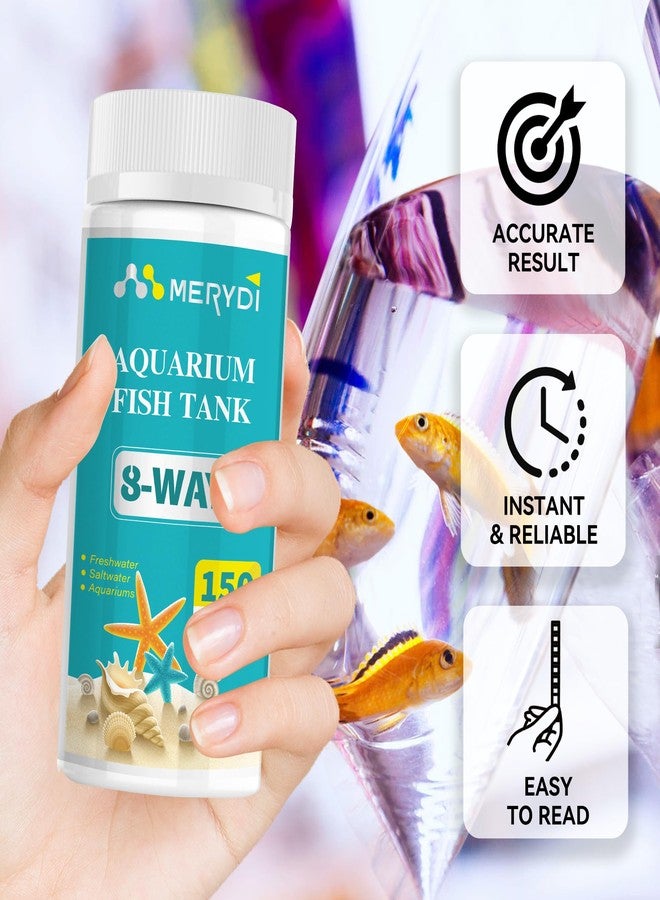 Merydi Aquarium Test Strips,8 Way Aquarium Ammonia Test Strips for Saltwater Freshwater Aquariums,Pond Fish Tanks,150 Aquarium Test Kit-Test pH, Alkalinity,Nitrate,Ammonia and More - Image 4